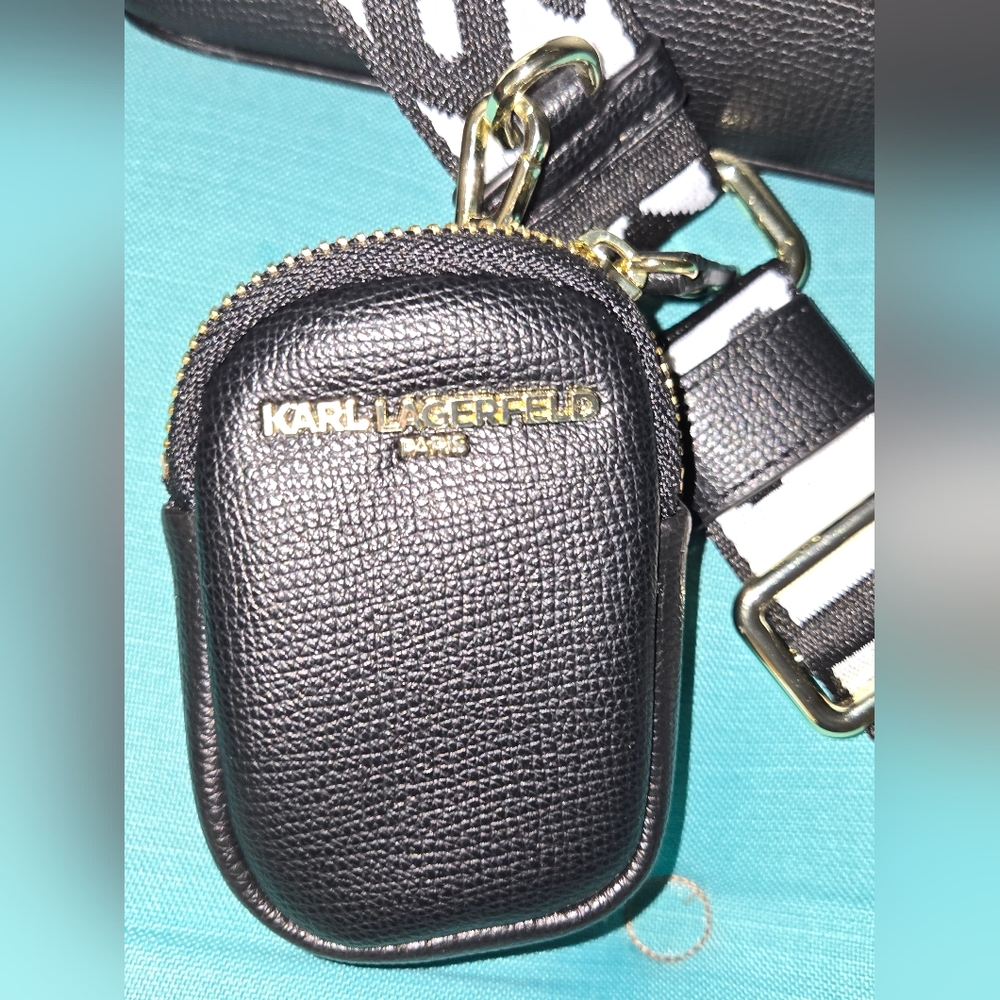 Karl Lagerfeld Black Bag with Logo Strap And Mini Coin Pouch - Picture 6 of 7
